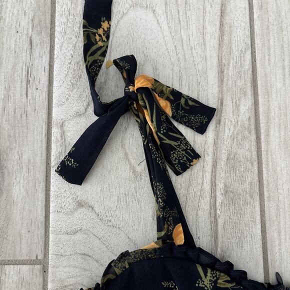 Reformation Navy Floral Tie Straps Fit Flare Nikita Midi Dress Sz 8 Viscose - Picture 4 of 14